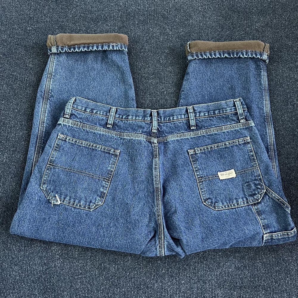 Wrangler Jeans Mens 38x30 Straight Fleece Lined Carpenter Blue Fits‎ 94GRWSD